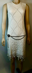 Chanel White 05P 2005 Spring Summer Woven Crochet Dress US 2/4