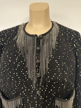 Load image into Gallery viewer, Very Rare Chanel 02A Chain Fringe Owl Buttons Black Jacket FR 44 US US 8/10
