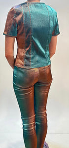 Chanel 14A Supermarket Runway Iridescent Outfit Jeans and Sleeveless Jacket Blouse Sz Small US 4/6