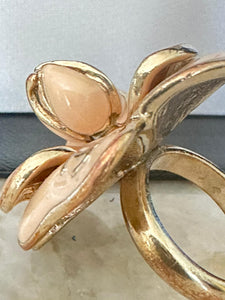 Chanel 08P 2008 Spring Pink Enamel Camellia Ring Size 6.5