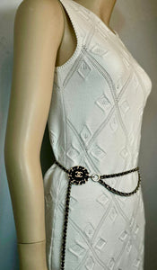 Chanel White 05P 2005 Spring Summer Woven Crochet Dress US 2/4