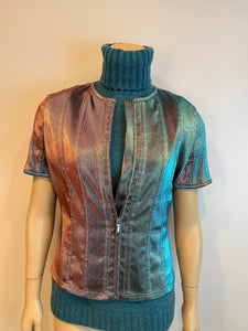 Chanel 14A Supermarket Runway Iridescent Outfit Jeans and Sleeveless Jacket Blouse Sz Small US 4/6