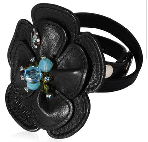 Rare Chanel 05A 2005 Fall Black Camellia Flower Leather Necklace/Bracelet
