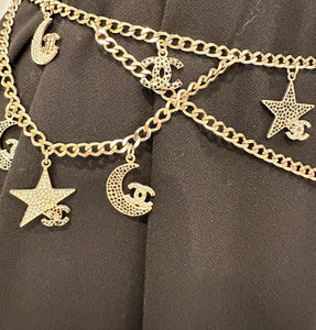 Rare Chanel 08P 2008 Spring Runway Stars Moon Gold Crystals Belt/Necklace