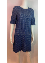 Load image into Gallery viewer, Chanel Blue White Silver Sparkle Geometric Stretch Dress FR 36 US 2/4/6