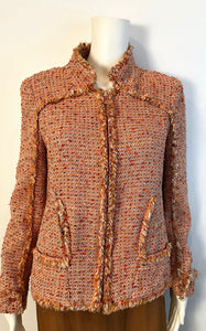 Rare Chanel 04P 2004 Spring Peach Pink Tweed Zip Up Jacket FR 38 US 4/6