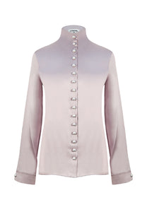 Chanel Satin Silk Pearl CC logo buttons Ivory Blouse FR 38