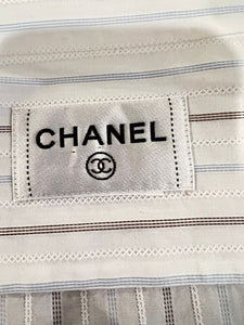 Chanel White Sleeveless Cotton Striped Collar Button Down Top Blouse US 4/6