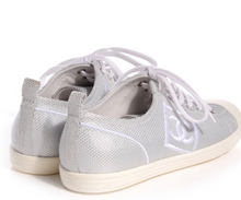 Load image into Gallery viewer, Chanel 10C, 2010 Cruise Resort Silver Metallic Canvas Woven CC Logo Tennis Shoes EU 41 US 10/11