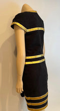 Load image into Gallery viewer, NWT Chanel 19A 2019 Fall Paris Egypt Runway Black Gold Leather Trim Dress FR 34 US 4