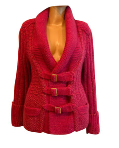 Chanel 2009 Pink Wool Mohair Buckle Sweater Cardigan FR 36 US 4/6/8