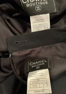 Vintage Chanel 98A 1998 Fall Black Chiffon Skirt Suit FR 38 US 6/8