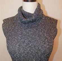 Load image into Gallery viewer, Chanel 05A 2005 Fall Gray Metallic Knit Sleeveless Turtleneck Sweater Top FR 38