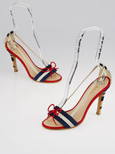 Load image into Gallery viewer, Chanel 08C, 2008 Cruise suede red white blue cork sandal strap Heels EU 37 US 6.5/7