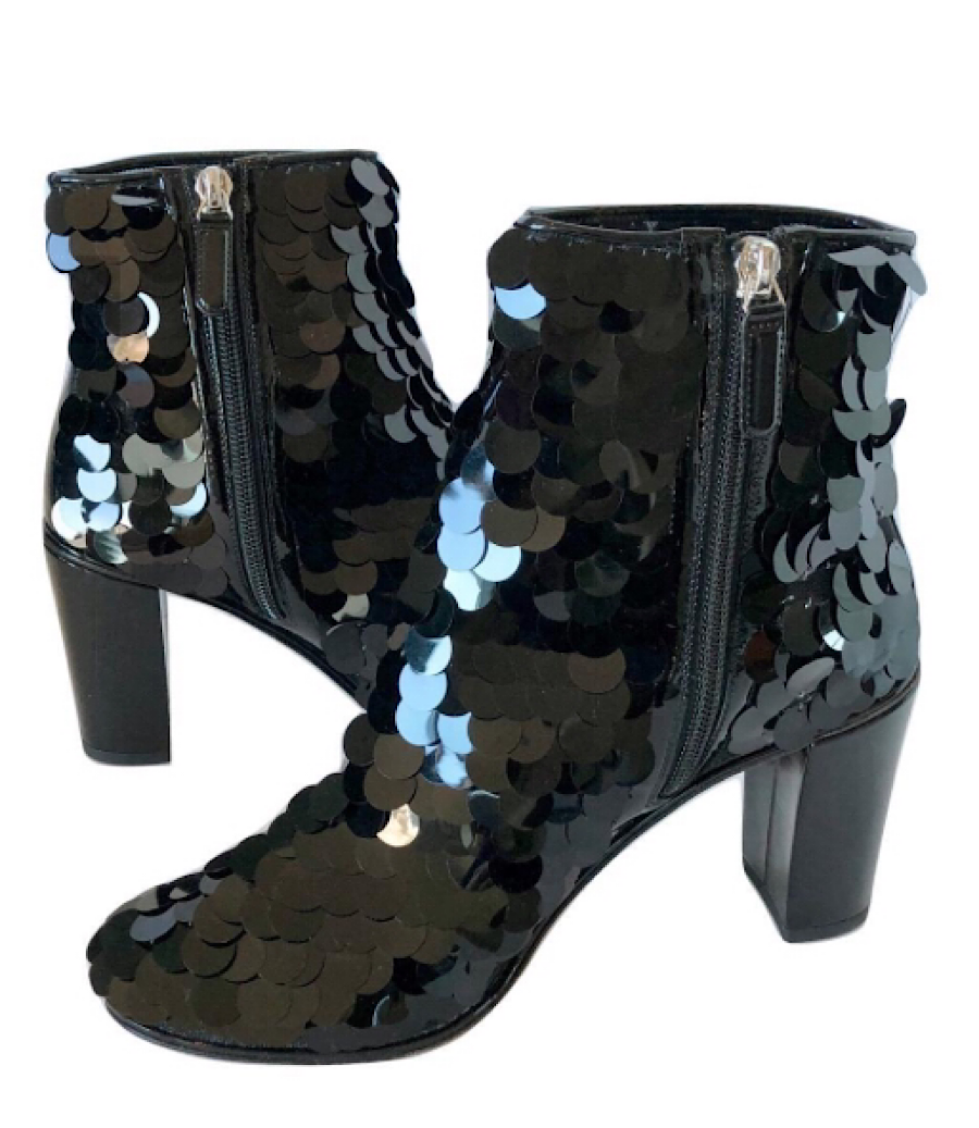 Black Sequin embellished ankle Boots Booties EU 37 US 6/6.5 – HelensChanel