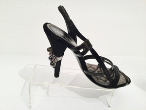 Chanel 04A 2004 Fall slingback Black Velvet and Patent Leather embellishments at heels EU 37.5 US 6.5/7