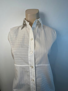 Chanel Identification 00T 2000 White Collared Stripe Button Down Blouse FR 34