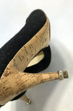 Load image into Gallery viewer, Chanel 12C 2012 Cruise Resort black wool interlocking CC crystal cork screw heels pumps US 7.5/8