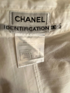 Chanel Identification 00T 2000 White Collared Stripe Button Down Blouse FR 34