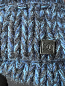 Chanel Blue Cashmere Knit Beanie Winter Cap Hat Size Small