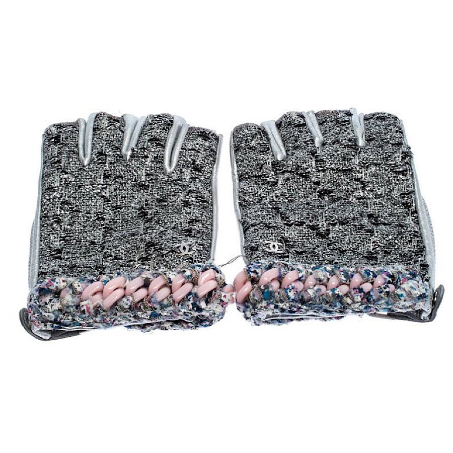 Chanel Fingerless Gloves Light Pink Crochet and Lambskin