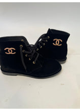 Load image into Gallery viewer, Chanel Black Suede Lace Up Ankle Boots EU 39 US 8.5