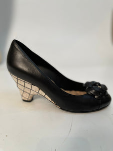 Chanel 14C 2014 Cruise Resort black leather camellia cork heel wedges EU 38C US 7.5B/8