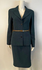 Vintage Chanel 98A 1998 Fall Green Jacket Skirt Suit FR 34 US 4