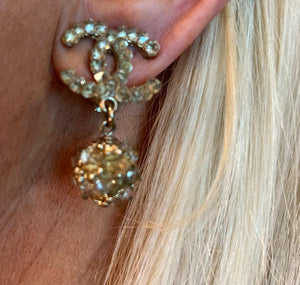 Rare Chanel Lime Crystal 12A 2012 Fall CC Drop Clip On Earrings
