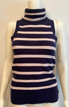 Load image into Gallery viewer, NWT Chanel 15S 2015 Summer Cashmere Navy Blue Lilac Stripe Sleeveless Turtleneck Sweater Top Blouse FR 36 US 4