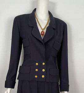 Late 1980’s Vintage Chanel Boutique Double Breasted Dark Navy Jacket FR 36 US 4