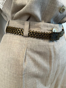 Vintage Chanel 1997 Khaki Blouse Pants Summer Wool Set FR 34