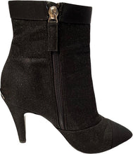 Load image into Gallery viewer, Chanel Black Sparkle Bootie Metal logo Heel Boots EU 38.5 US 8