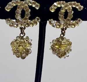 Rare Chanel Lime Crystal 12A 2012 Fall CC Drop Clip On Earrings