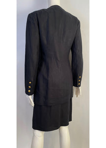 Rare Amazing 22 Buttons 1990 Vintage Chanel Black Linen Skirt Suit FR 38