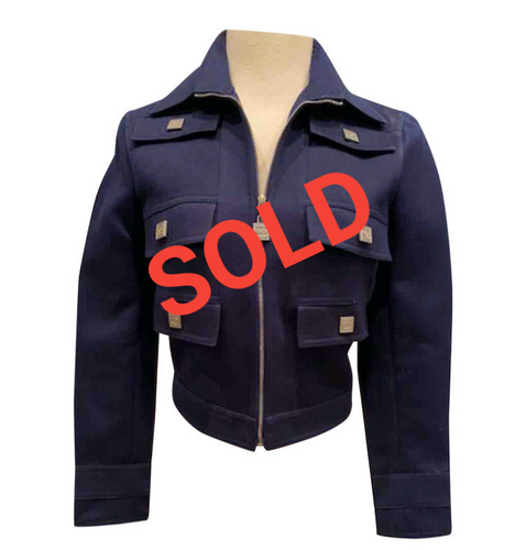 NWT Chanel 05P 2005 Spring short Sporty Navy Blue jacket logo zippers FR 36