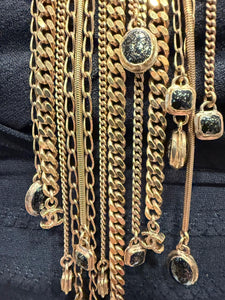 Rare Chanel 11P Runway CC Gripoix Gold Metal Extra Long Chains Necklace