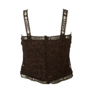 Rare 98A Chanel Runway Vintage black CC Logo lace cami blouse FR 38 US 4