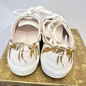 New Unworn Chanel 18C Paris Greece White Gold Tennis Shoes EU 39.5 US 10.5