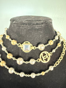 Chanel 16S Long Metal Beaded CC Anchor Necklace