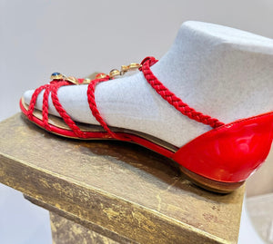 Chanel Red Patent Leather Cabochon Stones CC Charm Sandals EU 37 US 6/6.5