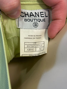 97P, 1997 Spring Vintage Chanel Boutique Lime Green Jumpsuit Shorts Romper FR 38 US 6/8