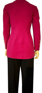 80’s/90’s Vintage Chanel Bright Pink Boucle Wool Long Jacket FR 36