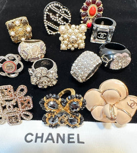 Chanel 2010 Crystal Camellia Flower Cocktail Ring Size 6.5