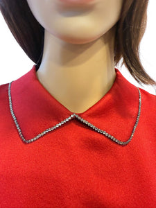 Chanel 09A Paris-Moscow Red Silk Crystal Polo Blouse FR 38