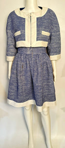 Chanel 13P Runway Blue White Dress Matching Bolero Jacket FR 40/42 US 4/6