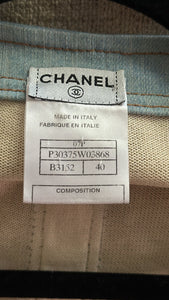 Chanel 07P 2007 Spring Ecru and Denim Trim Cardigan FR 40
