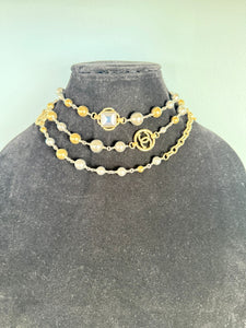 Chanel 16S Long Metal Beaded CC Anchor Necklace
