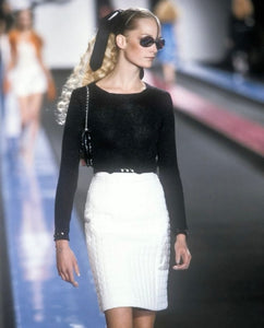 Vintage Chanel Black Sweater Patent Belt at Waist and Wrists FR 34/36 US 4