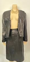 Load image into Gallery viewer, Rare Chanel Vintage 1980/1990 Black Leather Jacket and Skirt Suit FR 42